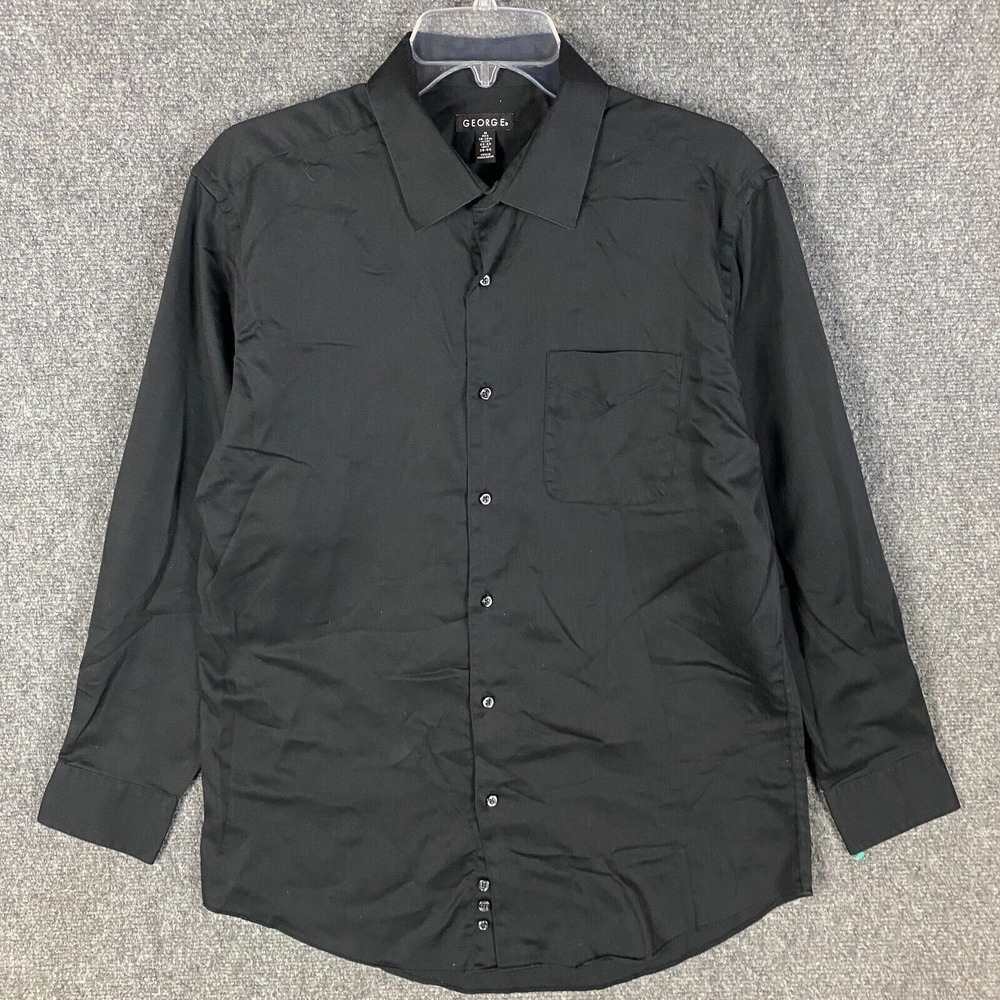 George Button Up Shirt Men's Medium Long Sleeve 15-15.5 Cotton Blend Black M‎